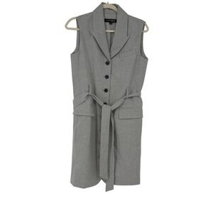 LOFT Versa Gray Sleeveless Belted Button Front Long Blazer Vest Size 2 Office